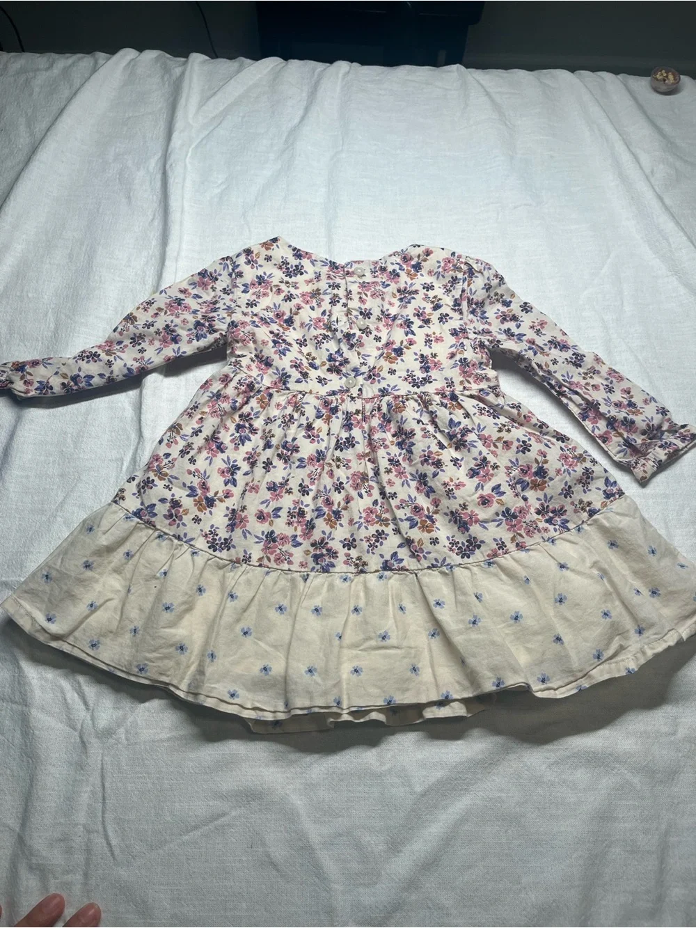 OshKosh B'gosh Cream Floral Tiered Long Sleeve Dress with Pink & Purple Accents